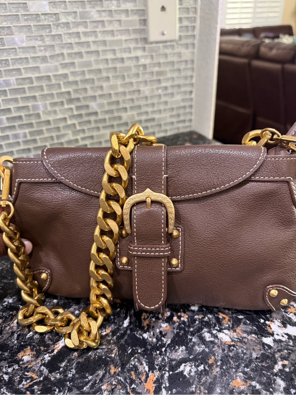 Dooney & Bourke Marchesa Medium Slim Flap Shoulder Bag with Gold Chain